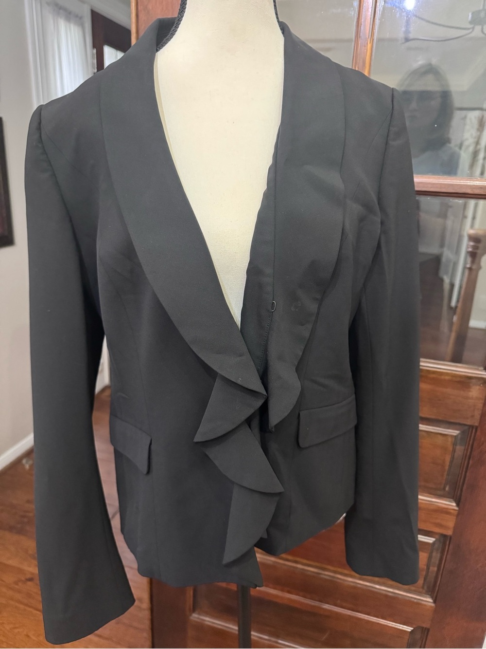 Classiques Entier Black Wool Blend Ruffle Blazer Jacket Size 14